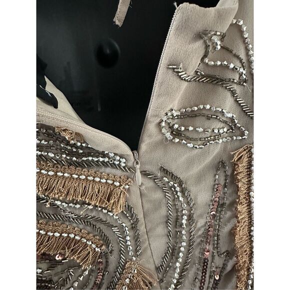 Asos Design Women's Embellished Swirl Mini Dress Taupe Size 14 🛑 - Picture 5 of 14